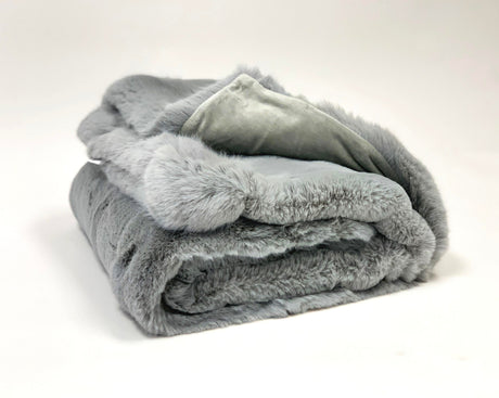 Luxurious Chinchilla Rabbit Faux Fur Throw Blanket Polyester Fabric - Silver/Silver, Green/Green, Snow White/White, Wine On Black, Black On Black, 50" X 60" (1 Piece)