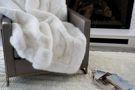 Luxurious Chinchilla Rabbit Faux Fur Throw Blanket Polyester Fabric - Silver/Silver, Green/Green, Snow White/White, Wine On Black, Black On Black, 50" X 60" (1 Piece)