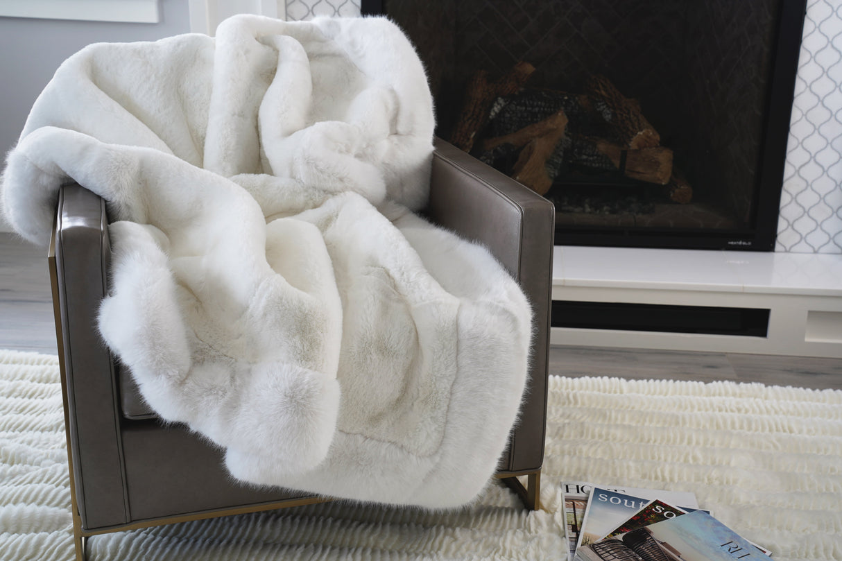 Luxurious Chinchilla Rabbit Faux Fur Throw Blanket Polyester Fabric - Silver/Silver, Green/Green, Snow White/White, Wine On Black, Black On Black, 50" X 60" (1 Piece)