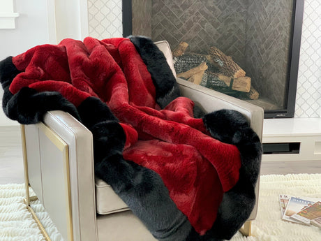Luxurious Chinchilla Rabbit Faux Fur Throw Blanket Polyester Fabric - Silver/Silver, Green/Green, Snow White/White, Wine On Black, Black On Black, 50" X 60" (1 Piece)