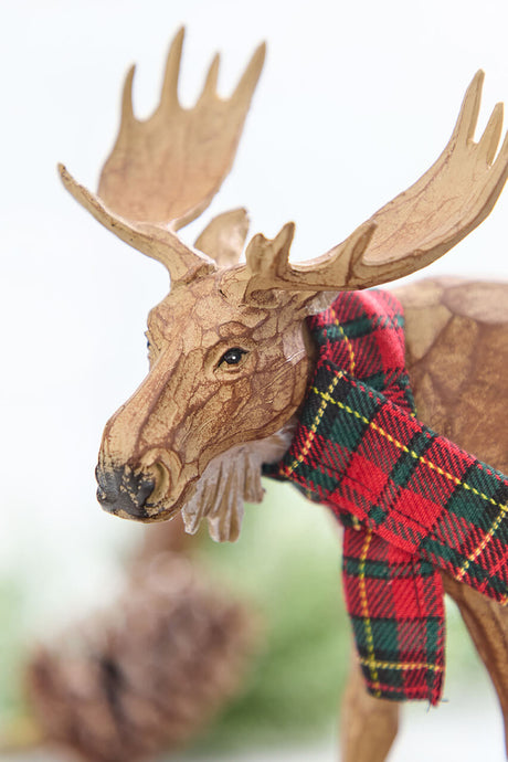 6.5" - 9" Moose with Cardinal & Plaid Scarf