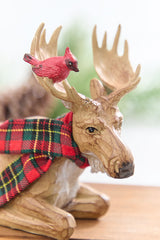 6.5" - 9" Moose with Cardinal & Plaid Scarf