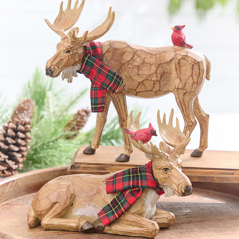6.5" - 9" Moose with Cardinal & Plaid Scarf