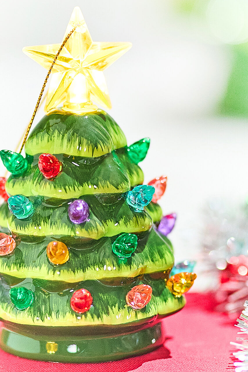 3" Mini Nostalgic Tree Ornaments - Green with Multi Lights
