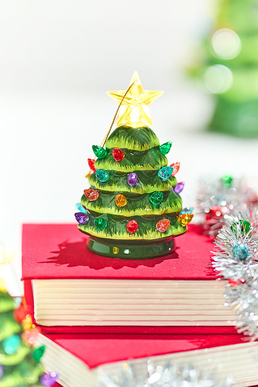 3" Mini Nostalgic Tree Ornaments - Green with Multi Lights