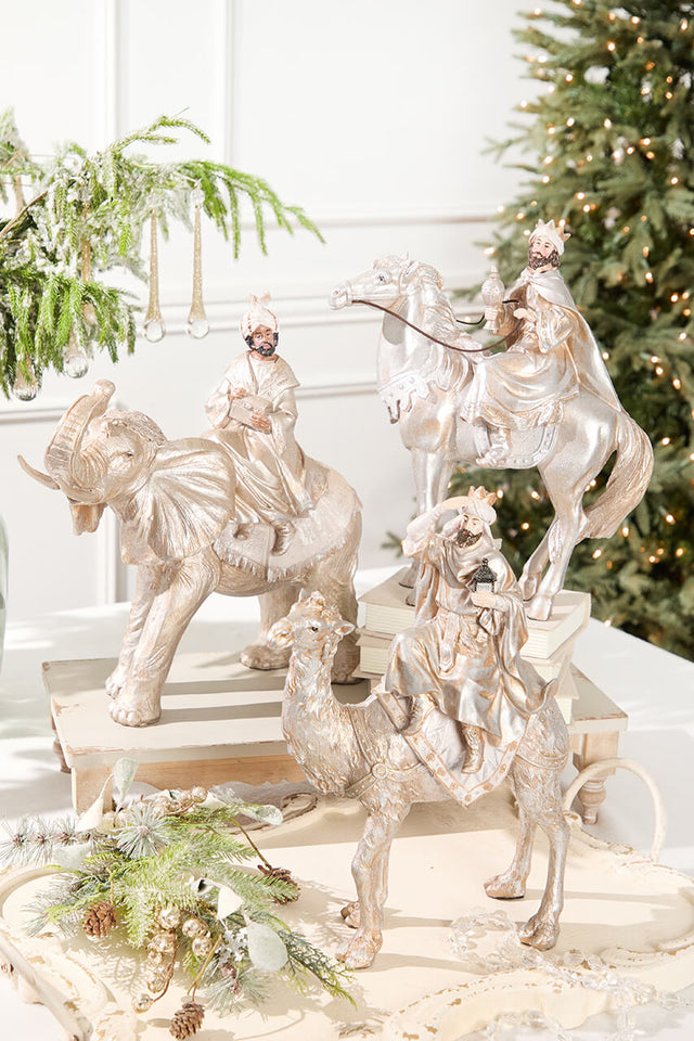 16" Resin Renaissance Three Kings with Animals - Set of 3