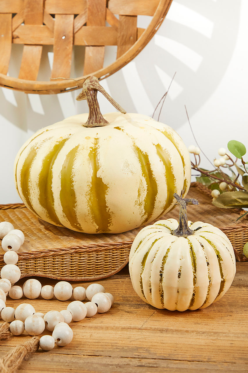 6" Cream/Green Harvest Vine Pumpkin