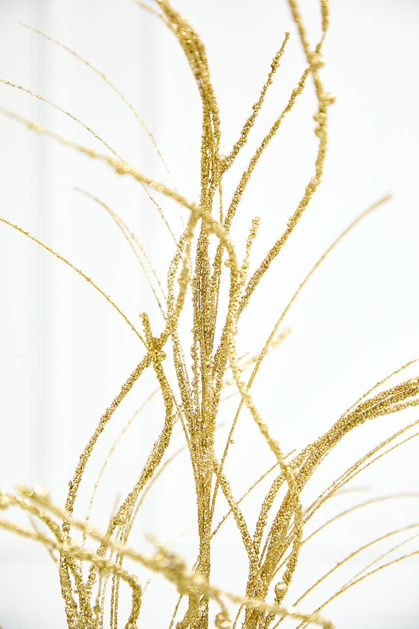 32" Gold Glitter Curly Grass Spray