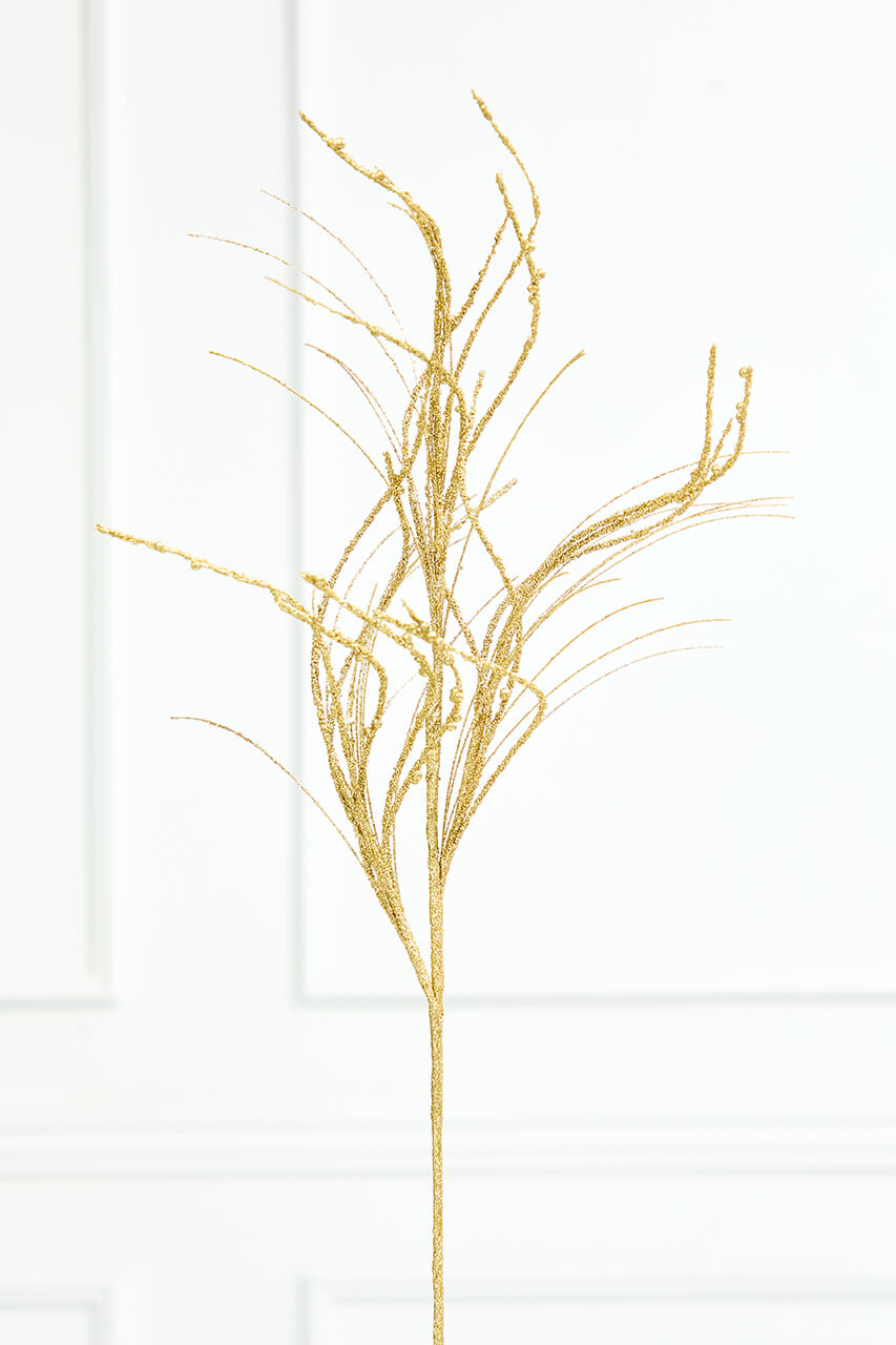 32" Gold Glitter Curly Grass Spray