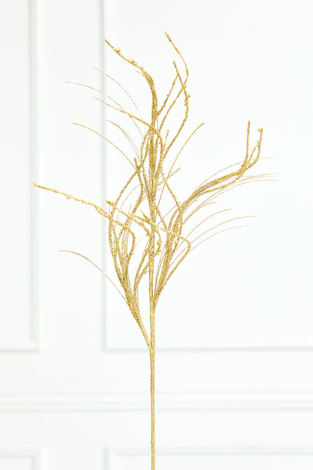 32" Gold Glitter Curly Grass Spray