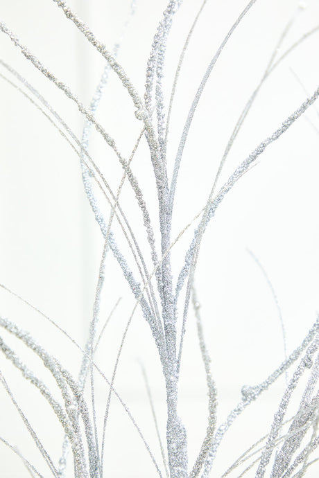 32" Silver Glitter Curly Grass Spray
