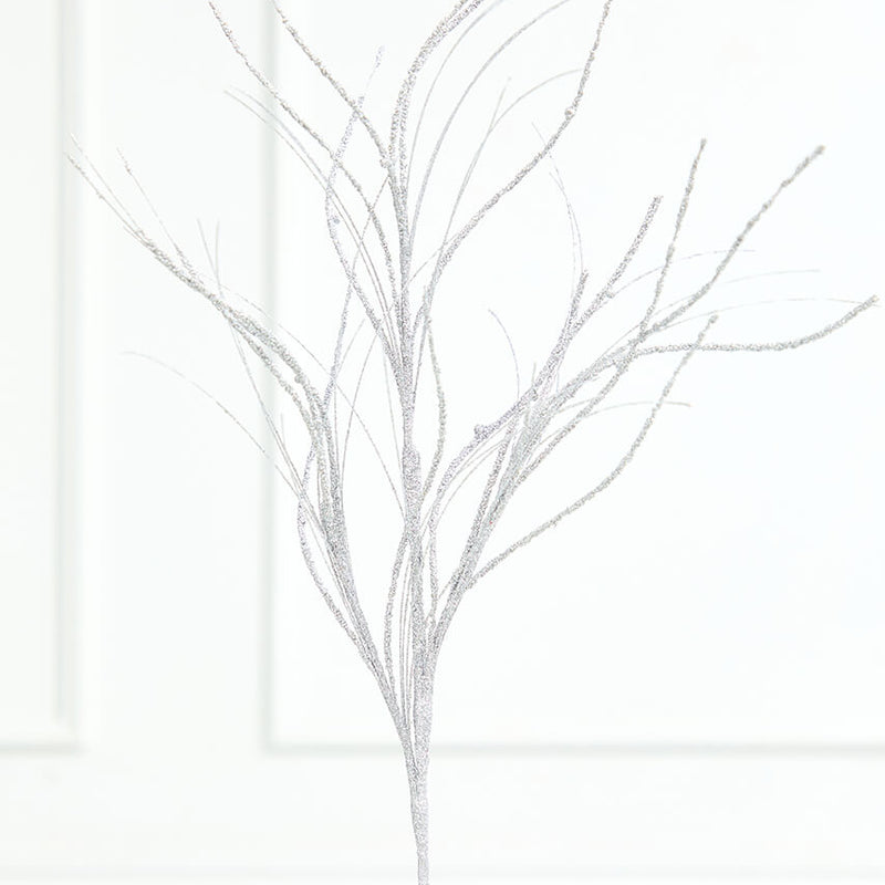 32" Silver Glitter Curly Grass Spray