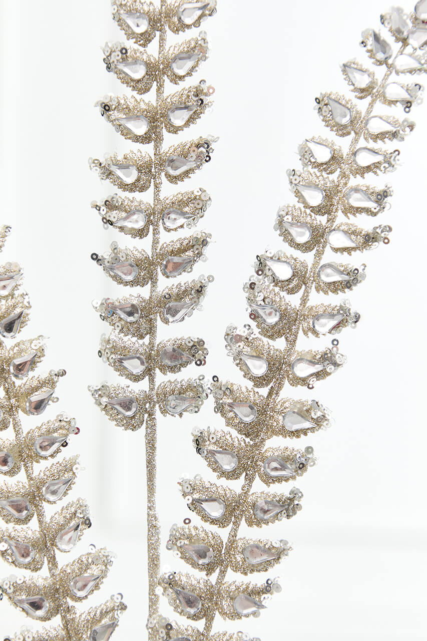 34.5” Champagne Jeweled Glitter Fern Spray