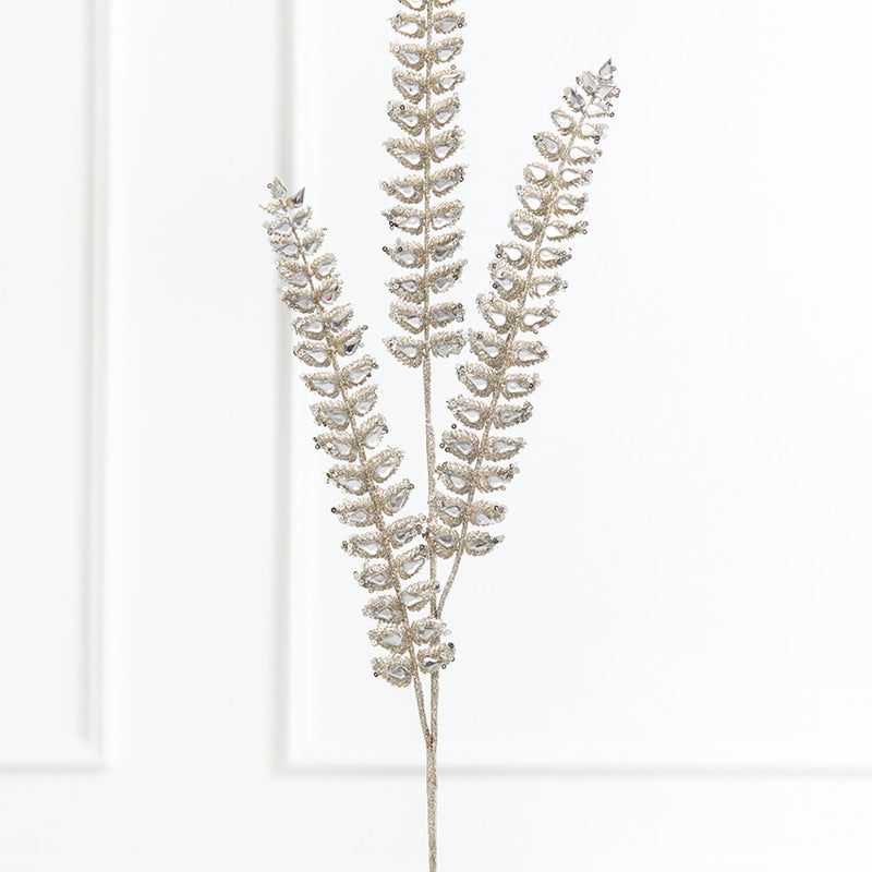 34.5” Champagne Jeweled Glitter Fern Spray