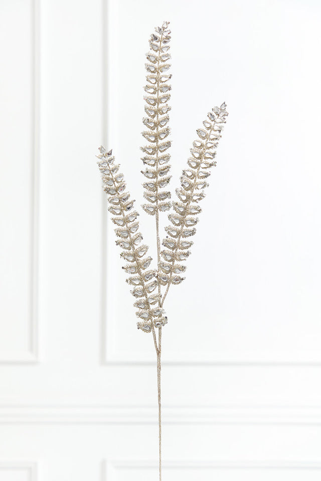 34.5” Champagne Jeweled Glitter Fern Spray