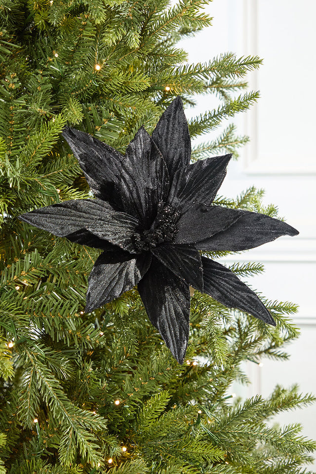 24" Black Velvet Poinsettia Stem