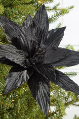 Black Velvet Poinsettia Stem 24 Inch Christmas Flower Decor