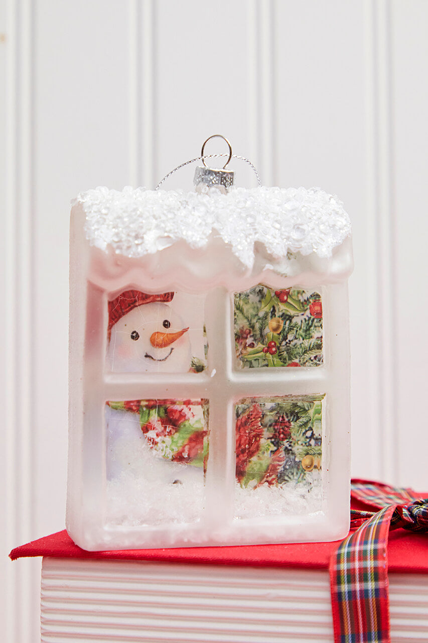 4.5” Glass Snowman in Window Ornament