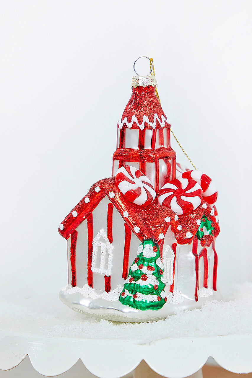 5" Glass Peppermint Church Ornament