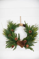 26” Mixed Greens with Pinecones Swag Wreath