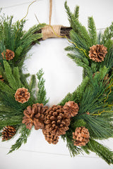26” Mixed Greens with Pinecones Swag Wreath
