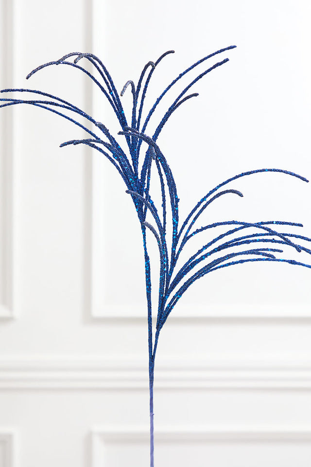 28" Midnight Blue Micro Beaded & Sequin Grass Spray