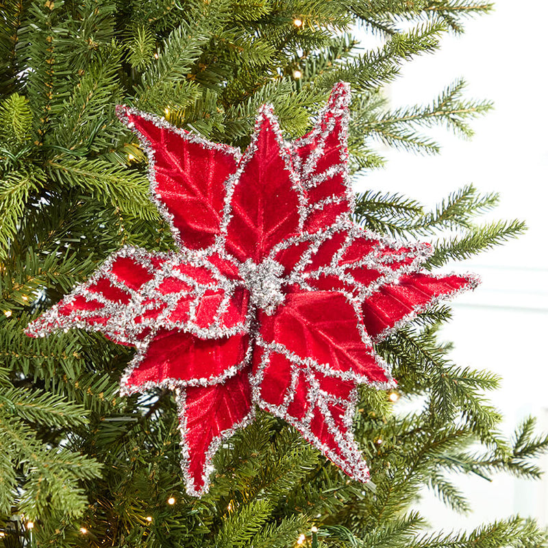24" Tinsel Edge Velvet Poinsettia Stem