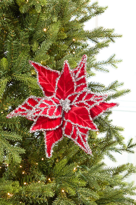 24" Tinsel Edge Velvet Poinsettia Stem
