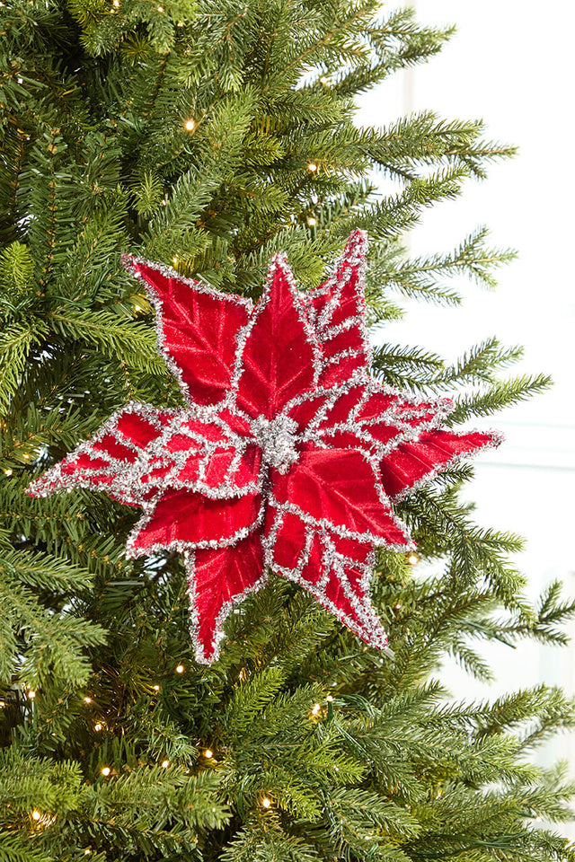 24" Tinsel Edge Velvet Poinsettia Stem