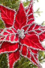 24" Tinsel Edge Velvet Poinsettia Stem