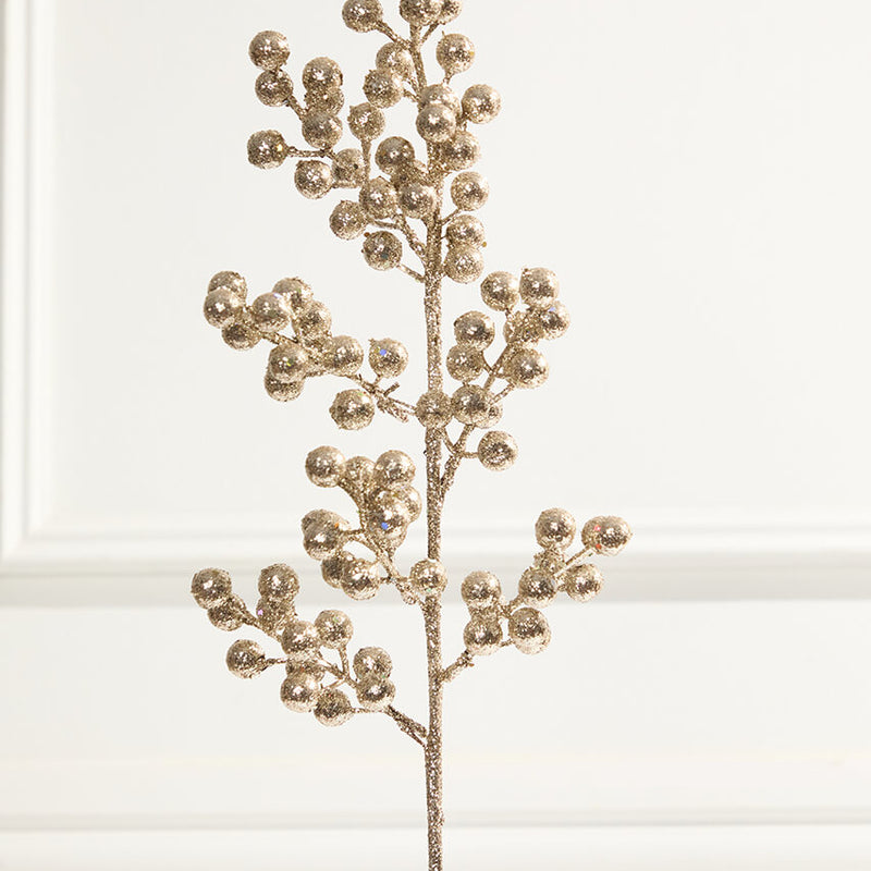 24" Champagne Glittered Cluster Berry Spike Spray