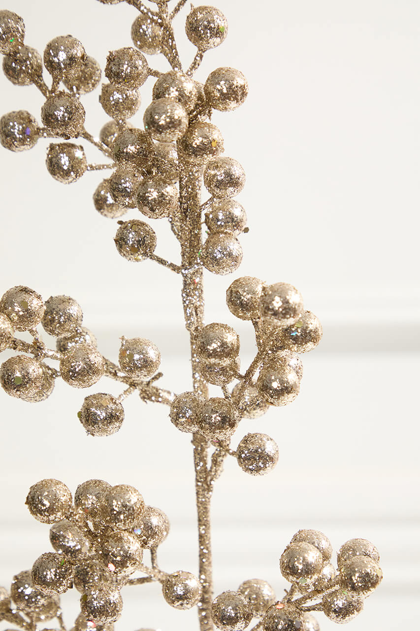 24" Champagne Glittered Cluster Berry Spike Spray