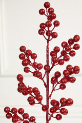 24" Red Glittered Cluster Berry Spike Spray