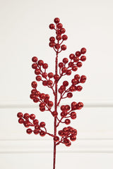 24" Red Glittered Cluster Berry Spike Spray