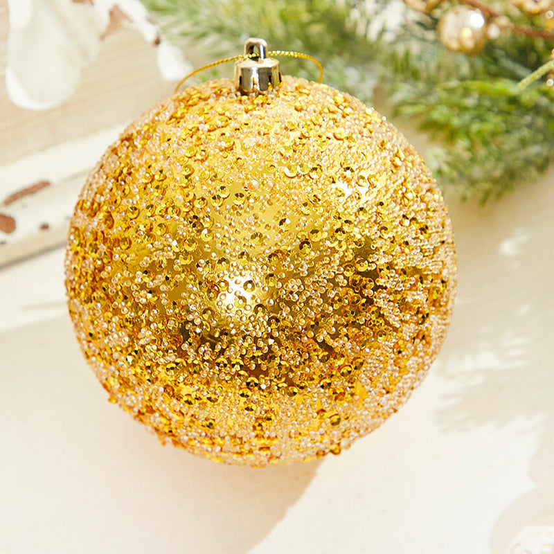 4" Gold Beaded Metallic Ball Ornament