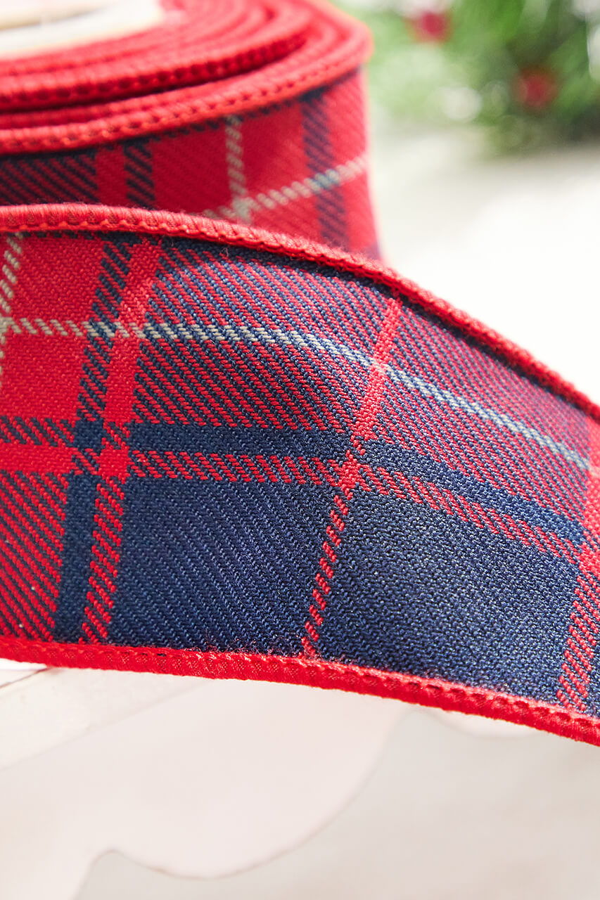 2.5” x 5 Yard Plaid Check Taffeta Ribbon - Red/Navy