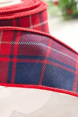 2.5” x 5 Yard Plaid Check Taffeta Ribbon - Red/Navy