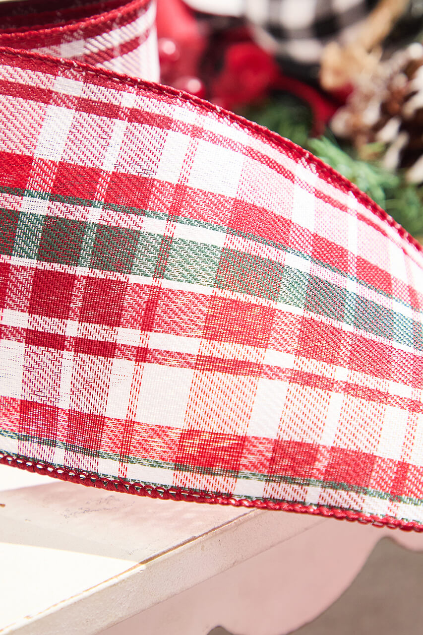 4”x 10 Yard Red/Black/White Plaid Ribbon