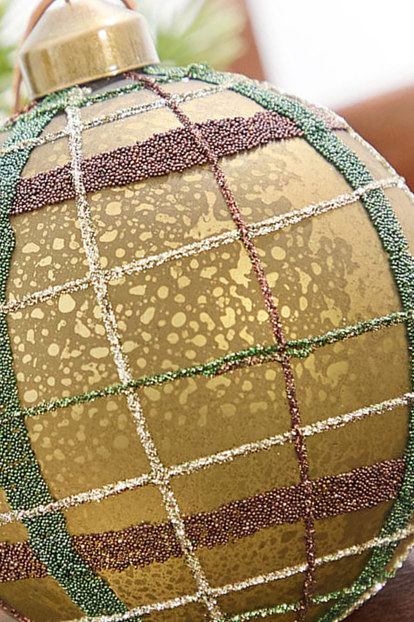 4" Glass Matte Plaid Ball - Green