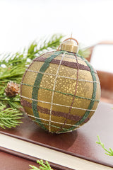 4" Glass Matte Plaid Ball - Green