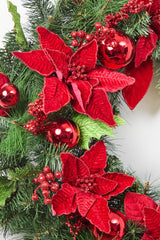 32” Pine Wreath with Poinsettias Ball Ornaments & Glitter Berries Festive Christmas Door Décor