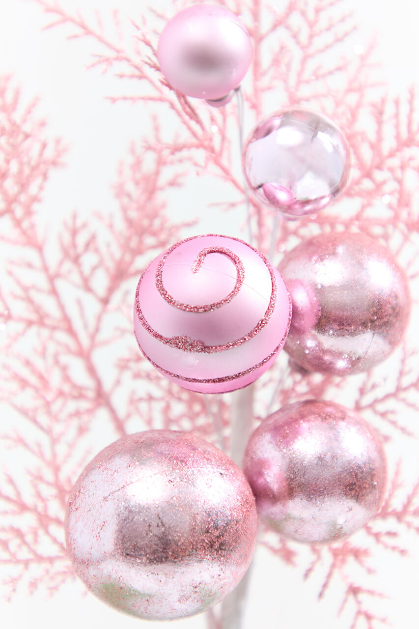 15" Pink Glitter Ball Metallic Cedar Spray