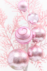15" Pink Glitter Ball Metallic Cedar Spray