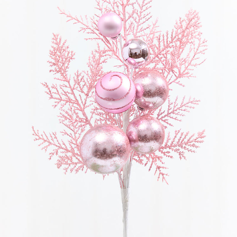 15" Pink Glitter Ball Metallic Cedar Spray