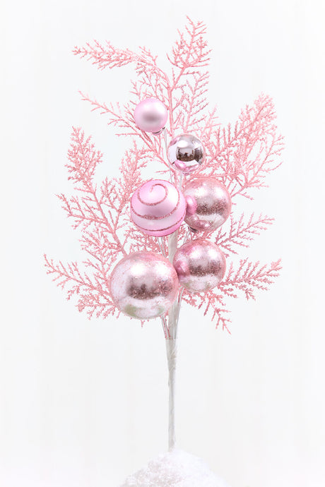 15" Pink Glitter Ball Metallic Cedar Spray