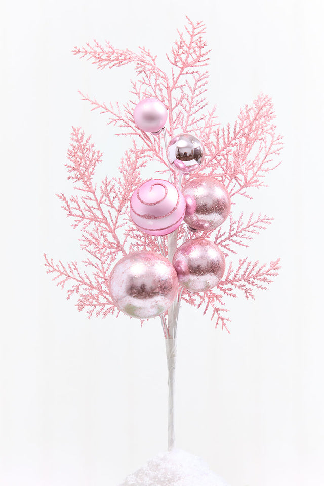 15" Pink Glitter Ball Metallic Cedar Spray
