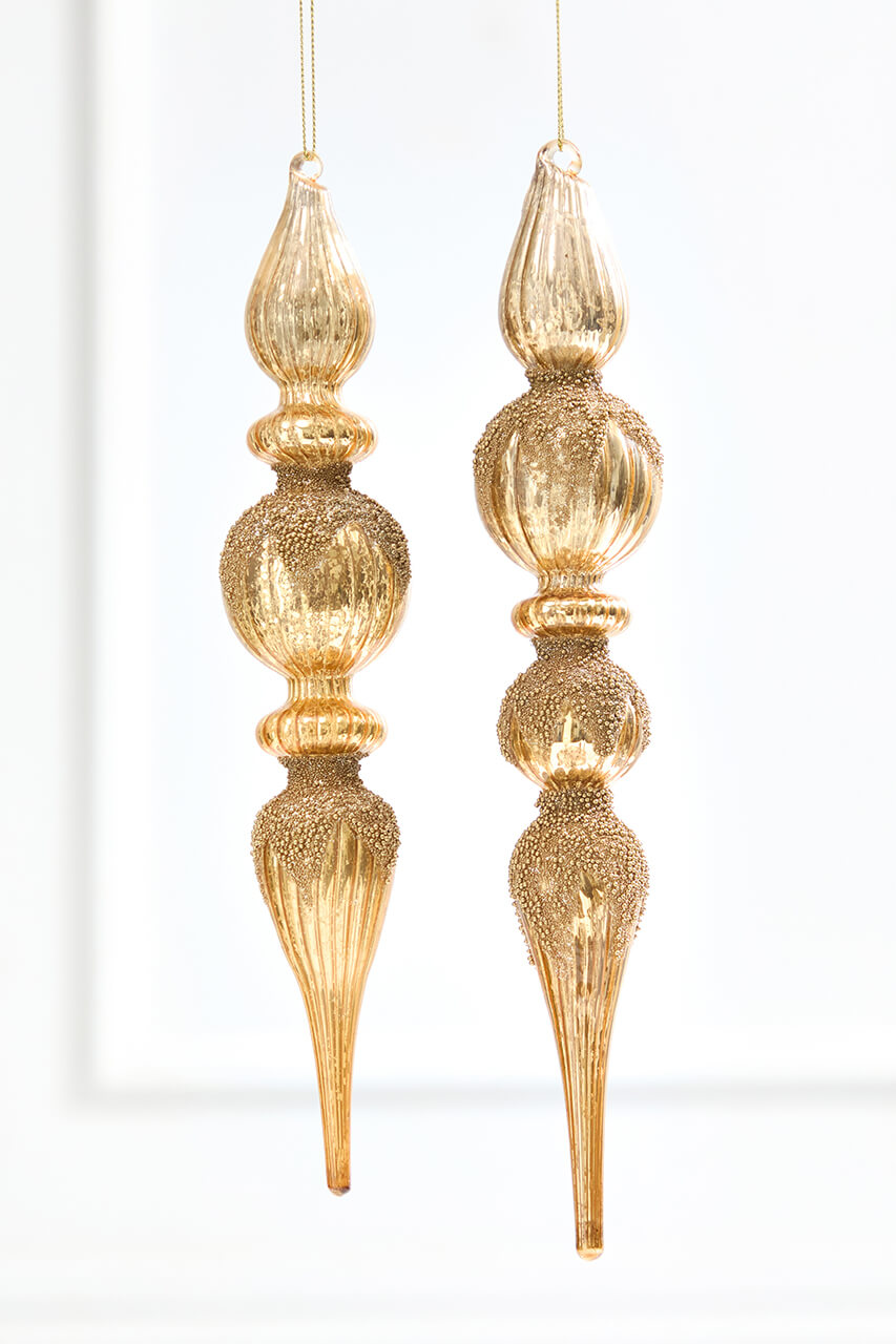 11" Champagne Mercury Glass Finial Ornament