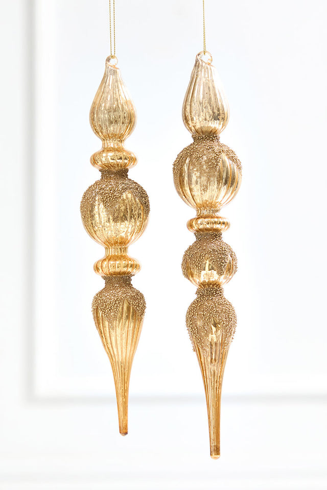 11" Champagne Mercury Glass Finial Ornament