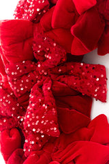 30" Red Velvet Sequin Bow Wreath