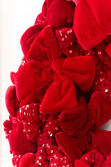 30" Red Velvet Sequin Bow Wreath